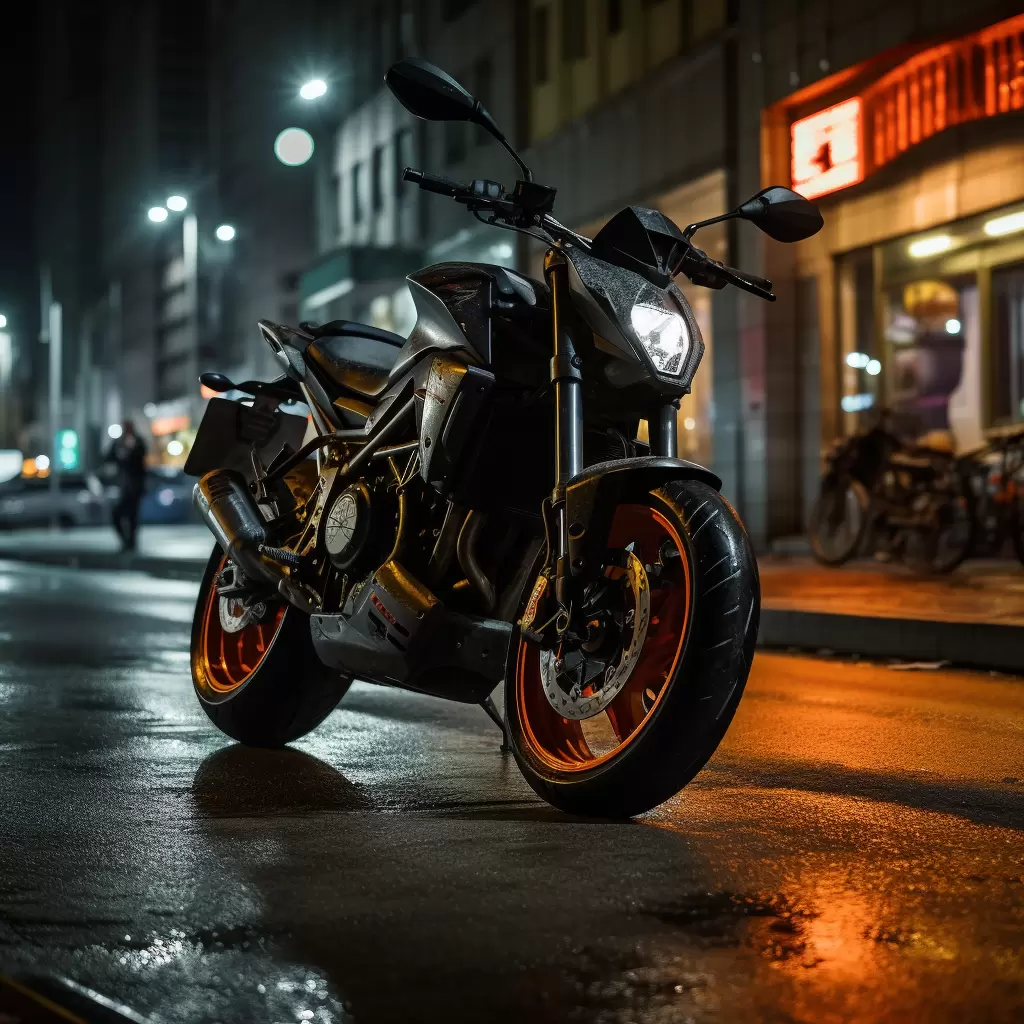 moto-à-l-arret--sur-trottoir--dans-une-ville